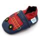 Dotty Fish Weiche Baby Kinder Lederschuhe mit weichen Wildledersohlen. Krabbelschuhe. Jungen. Navy und rot Feuerwehrauto. 12-18 Monate (21 EU)