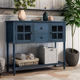 Sideboard Console Table with Bottom Shelf, Rustic Storage Buffet, Navy