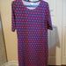 Lularoe Dresses | Lularoe Navy & Red Print Ss Dress Xl | Color: Blue/Red | Size: Xl