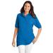 Plus Size Women's Elbow Short-Sleeve Polo Tunic by Woman Within in Bright Cobalt (Size 5X) Polo Shirt