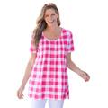 Plus Size Women's A-Line Knit Tunic by Woman Within in Raspberry Sorbet Buffalo Plaid (Size 5X)