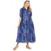 Plus Size Women's Roll-Tab Sleeve Crinkle Shirtdress by Woman Within in Navy Patchwork (Size 16 W)