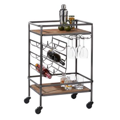 Brown Chinese Fir and Metal Industrial Bar Cart, 30x20x15 by Quinn Living in Brown