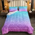 Loussiesd Glitter Duvet Insert/Quilt Colorful Duvet Cover Blue Purple Gradient Bedding Set for Girls Kids Women All Season Soft Warmth Lightweight Quilted Down Comforter Single Size