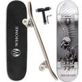 WHOME Pro Skateboards Complete for Adult Youth Kid & Beginner - 31"x8" Double Kick Concave Standard Skateboard for Girl&Boy 8-ply Alpine Maple Deck ABEC-9 Bearings Include T-Tool (Silver Skull)