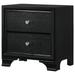 2 Drawer Wooden Nightstand with Textured Details and Crystal Pulls, Black