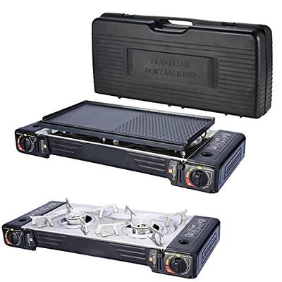 Nelumbo Butane Dual Burner Portable Camping Stove With Included Travel Case and Griddle Plate! 