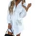 RUEWEY Women Button Down Shirt Dress Long Sleeves Shirt Blouse V-Neck Belted Mini Dress