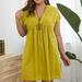 Women's Plus Size Dress Women Fashion Plus Size Solid Dress V-Neck Short Sleeves Casual Short Dress