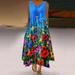 New Women's Summer Vintage Long Dress Floral Print Sleeveless Tank Dresses Crewneck Casual Loose Party Maxi Dress