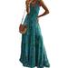 BrilliantMe Women's Boho Vintage Maxi Dress Flora Print Deep V Neck Loose High Waist Dresses Spaghetti Strap Summer Retro Vestidos Clothes