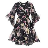 MIARHB Plus Size Skirt Floral Print women dress Women Casual Chiffon Floral Printing Short Sleeve V-Neck Party Dress