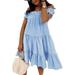 Lumento Ruffled Swing T-Shirt Dresses For Women Ruffle Trim Sleeve Summer Beach A Line Loose Flared Dress With Pleated Hem Sky Blue XL