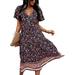 Sexy Dance Womenâ€™s Summer Boho Dress Button V Neck Bohemian Floral Beach Sundress Flare Swing Splicing Hem Beach Midi Dresses