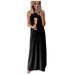 MIARHB Women Solid Color Ankle-Length Dress Round-neck Dress Sleeveless Dress