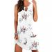 Rinhoo Women Bohemian Floarl Printed Cutout Crew Neck Sleeveless Mini Dress