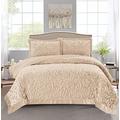 Luxury Quilted Bedspreads 3 Piece Velvet Bedding Double Bed for Bedroom Decor - Super Soft Embossed Pattern Sofa Bed Throws with 2 Pillow Case - Beige