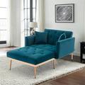 Lounge Chair - Everly Quinn 40.94" Wide Tufted Velvet Lounge Chair Wood in Blue/Brown | 62.2 H x 31.1 W x 40.94 D in | Wayfair