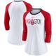 "Women's Nike White/Heathered Red Washington Nationals Color Split Tri-Blend 3/4-Sleeve Raglan T-Shirt"