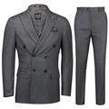 Mens Grey 3 Piece Double Breasted Pinstripe Suit Retro Vintage Blazer Waistcoat Trousers [Chest UK 52 EU 62,Trouser 46",Grey]