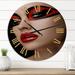 East Urban Home Red Lips Black Makeup On The Eyes of Mask Women - Modern wall clock Metal in White | 36 H x 36 W x 1 D in | Wayfair