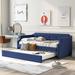 Grovelane Fabian Twin Bed Frame Upholstered in Blue | 29.5 H x 39.4 W in | Wayfair 595A356146B240ACAEBC377127B5F9CC