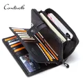 CONTACT'S-Portefeuille long en cuir véritable avec porte-cartes pour homme pochette à fermeture