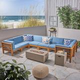 Oana Outdoor U-shaped 8-seat Acacia Sectional Sofa Set w/ Fire Pit by Christopher Knight Home