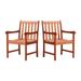 Set of 2 Kailani Farmhouse Slatted Natural Wood Patio Dining Armchairs