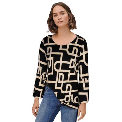 Plus Size Women's Bell Sleeve A-Line Knit Tunic by ellos in Black White Print (Size 26/28)