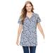 Plus Size Women's Perfect Printed Short-Sleeve Shirred V-Neck Tunic by Woman Within in Heather Grey Pretty Floral (Size 6X)