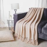 Battilo Home Boon Knitted Tweed Throw Couch Cover Blanket by Battilo Home in Beige (Size 50" X 60")