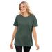 Plus Size Women's Thermal Short-Sleeve Satin-Trim Tee by Woman Within in Pine (Size 1X) Shirt