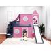 Zoomie Kids Johannes Solid Wood Twin Low Loft Bed w/ 3 Drawer Stairway Slide Tent & Tower in Pink/Blue | 87.5 H x 84.75 W x 98 D in | Wayfair