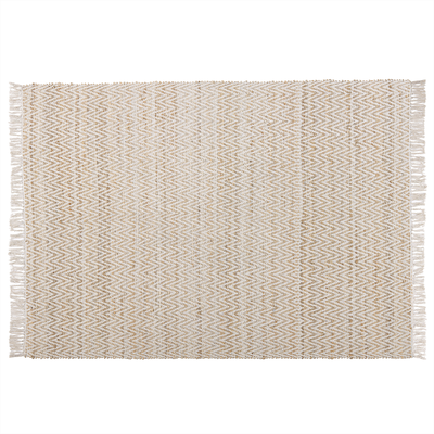 Teppich Beige Jute und Baumwolle 140 x 200 cm Kurzflor Zacken Muster Boho Stil rechteckig Wohnzimmer Arbeitszimmer Schla