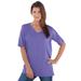 Plus Size Women's V-Neck Ultimate Tee by Roaman's in Dusty Purple (Size S) 100% Cotton T-Shirt