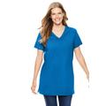 Plus Size Women's Perfect Short-Sleeve Shirred V-Neck Tunic by Woman Within in Bright Cobalt (Size 5X)