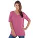 Plus Size Women's V-Neck Ultimate Tee by Roaman's in Cherry Glow (Size M) 100% Cotton T-Shirt