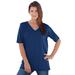 Plus Size Women's V-Neck Ultimate Tee by Roaman's in Evening Blue (Size L) 100% Cotton T-Shirt
