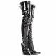 Women thigh high heel boots, Lace-up kinky fetish over the knee heels, elegant shoes with side zip and laces in Back, Ladies faux leather high heel boots (Black Patent, 12 UK, numeric_12)