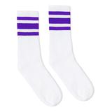 SOCCO SC100 USA-Made Striped Crew Socks in White/Purple size Large/XL | Cotton/Polyester/Spandex