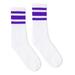 SOCCO SC100 USA-Made Striped Crew Socks in White/Purple size Large/XL | Cotton/Polyester/Spandex