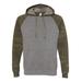 Independent Trading Co. PRM33SBP Special Blend Raglan Hooded Sweatshirt in Nickel Heather/Forest Greenuflage size Small | Cotton/Polyester
