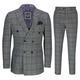 Mens 3 Piece Double Breasted Check Suit Tailored Fit Retro 1920s Style [SUIT-OTIS-BLUE-42]