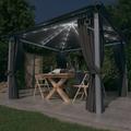 Pavillon mit Vorhängen & LED-Lichterkette 3x3 m Anthrazit Alu vidaXL204084