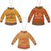 3/Set Fall Sweater Wooden Ornaments - 3.25" high by 3.75" wide by .25" deep
