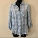 Anthropologie Tops | Cloth & Stone Blue White Frayed Button Up Flannel | Color: Blue/White | Size: Xs