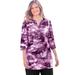 Plus Size Women's 7-Day Three-Quarter Sleeve Notch-Neck Tunic by Woman Within in Plum Purple Pretty Tie-dye (Size M)