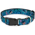 Buckle-Down Plastic Clip Collar - Stitch Expressions/Hibiscus Collage Green-Blue Fade - 1.5" Wide - Fits 18-32" Neck - Large