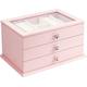 ADEL DREAM Women's Large with Glass Lid Jewellery Box Jewellery Box Jewellery Box for Earrings, Necklaces, Bracelets, Watches, Hairpins (3 Bottom Windows Pink)